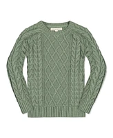 Hope & Henry Boys Organic Long Sleeve Raglan Fisherman Cable Sweater