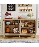 Tribesigns Sideboard Buffet Cabinet with Storage, 55" Farmhouse Sideboard Cabinet with 4 Doors and Adjustable Shelves, Wood Coffee Bar Cabinet Console