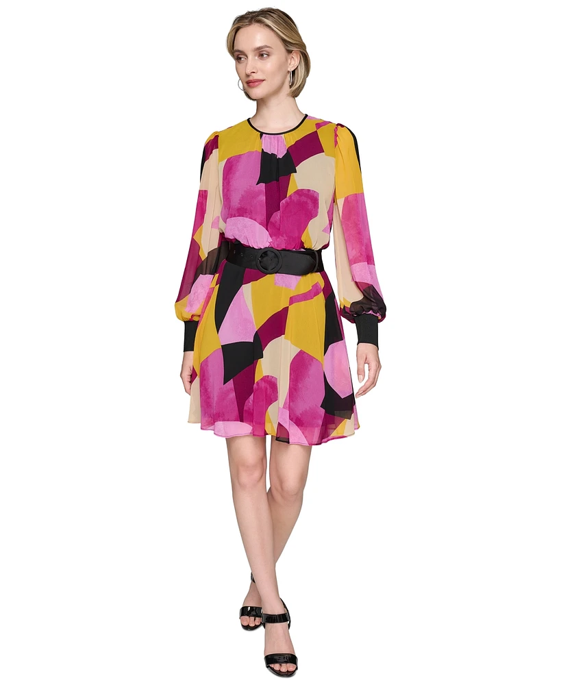 Karl Lagerfeld Paris Women's Geo-Print Chiffon Dress