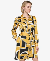 Karl Lagerfeld Paris Women's Printed Belted Shirtdress