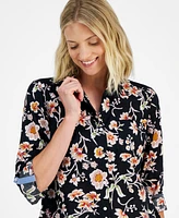 Nautica Jeans Women's Floral Print Cotton Button-Front Shirt