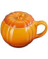 Le Creuset Stoneware Pumpkin Mug with Lid, 14 oz., Persimmon