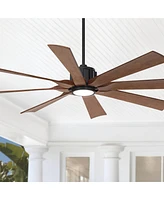 60" Defender Modern Industrial Indoor Outdoor Ceiling Fan 8 Blade Led Light Remote Control Matte Black Finish Brown Blades Bedroom Patio Living Room D