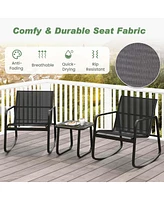 Costway 3 Piece Patio Rocking Set 2 Rocking Bistro Chairs & Glass-Top Table for Porch