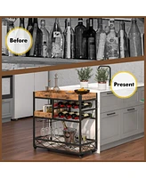 Sugift 3-Tier Rolling Bar Cart with Removable Tray and Wine Rack