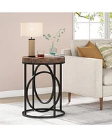 Tribesigns Modern Round End Table with Thick Wood Top, 20”Sofa Side Table Cocktail Table with Unique Black O-Shaped Base, Midcentury Accent Tab