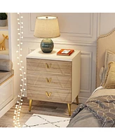 Tribesigns 3-Drawer Nightstand Set of 2, Luxury Bedside Table End with Storage Drawers and Golden Legs, Modern for Bedroom