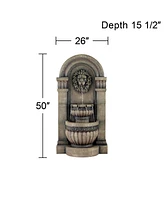 John Timberland Lion Face Roman Outdoor Floor Wall Tiered Water Fountain 50" High with Led Light for Garden Patio Backyard Deck Lawn Porch House Relax