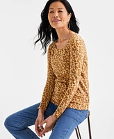 Style & Co Women's Printed Long Sleeve Scoop-Neck Top, Created for Macy's