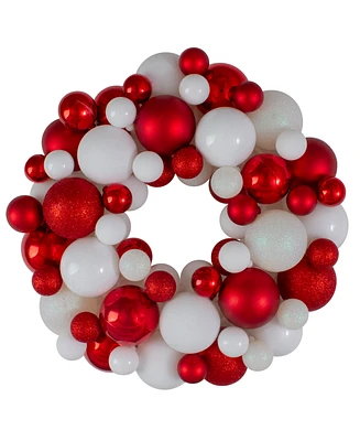 Northlight Red and White Shatterproof Ball Christmas Wreath