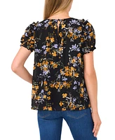 CeCe Women's Short Sleeve Round Neck Floral Blouse