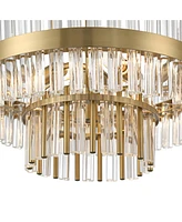 Possini Euro Design Jenna Modern Glam Ceiling Light Semi Flush-Mount Fixture 16" Soft Gold 3-Light 2-Tier Clear Crystal Glass Rods for Bedroom Kitchen