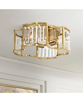 Possini Euro Design Gillian Modern Glam Ceiling Light Semi Flush-Mount Fixture 15" Warm Soft Gold 4-Light Crystal Rods Shade for Bedroom Kitchen Livin