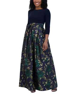 Jessica Howard Petite Floral-Skirt Tie-Waist Evening Gown