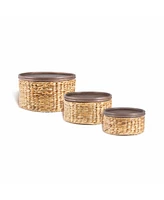 Jonathan Y Gouda Southwestern Hand-Woven Hyacinth Circular Nesting Baskets with Wood Lids, Natural (Set of 3)