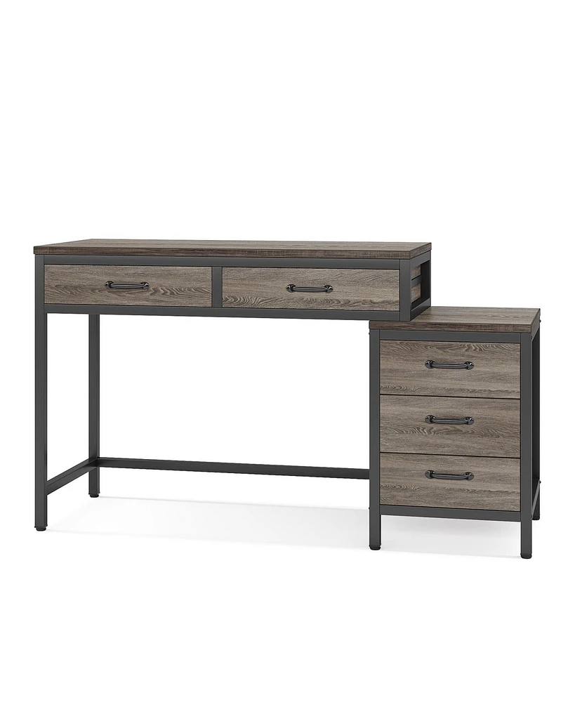 Tribesigns Computer Desk with 5 Drawers, Home Office Desks with Reversible Drawer Cabinet Printer Stand, Industrial Pc Desk with Storage, Grey Study W