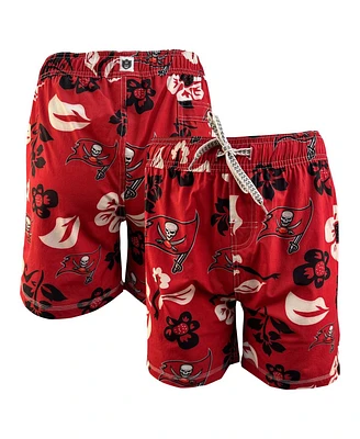 Wes & Willy Big Boys and Girls Red Tampa Bay Buccaneers Floral Volley Swim Trunks