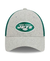 New Era Men's Heather Gray/Green New York Jets Pop Trucker 9FORTY Adjustable Hat