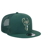 New Era Men's Hunter Green Milwaukee Bucks Evergreen Meshback 9FIFTY Snapback Hat