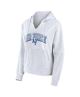 Fanatics Women's White/Gray Air Force Falcons Arch Logo Striped Notch Neck Pullover Hoodie