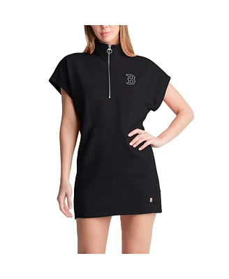 Dkny Women's Black Boston Red Sox Emily Quarter-Zip Sneaker Dress