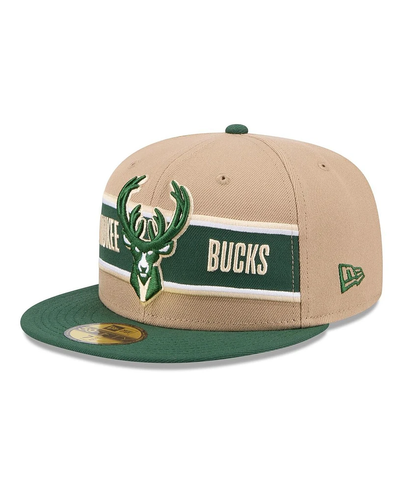 New Era Men's Tan/Hunter Green Milwaukee Bucks 2024 Nba Draft 59FIFTY Hat