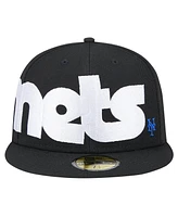 New Era Men's Black York Mets Checkered Undervisor 59FIFTY Fitted Hat