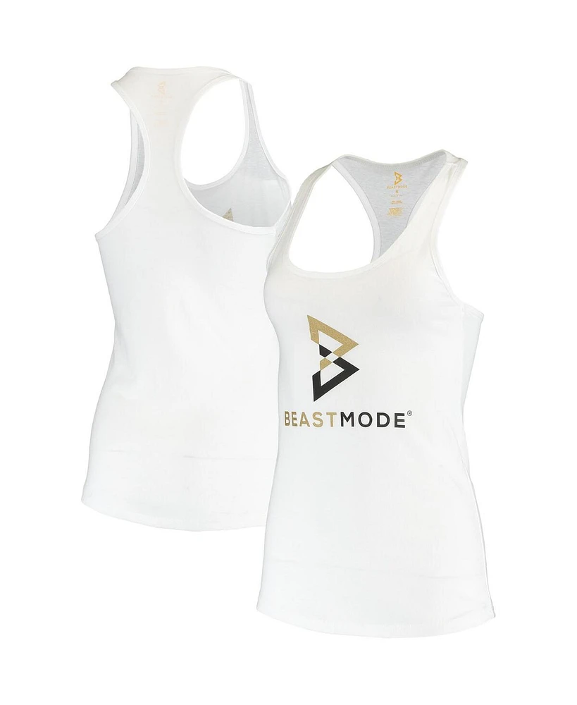 Beast Mode Women's White Double Logo Scoop Neck Tank Top