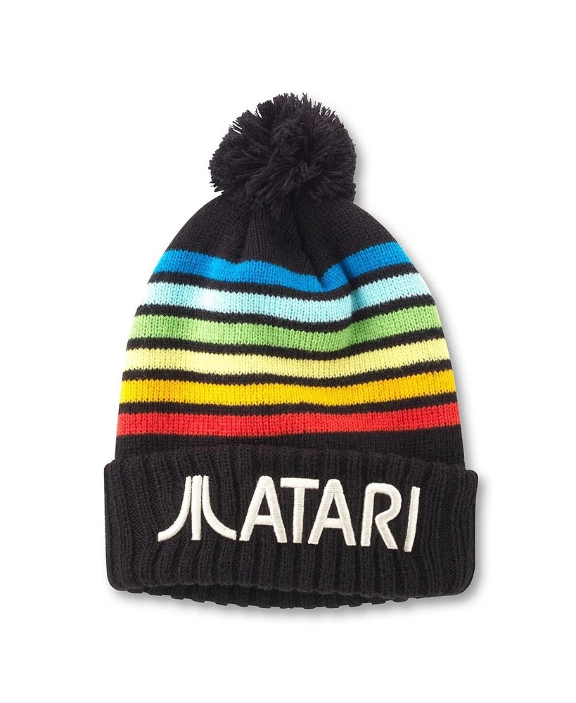 American Needle Men's and Women's Black Atari Pillow Line Cuffed Knit Hat with Pom