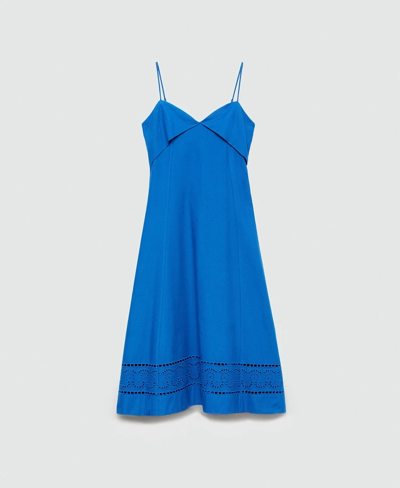 Mango Women's Turn-Down Neckline Embroidered Dress