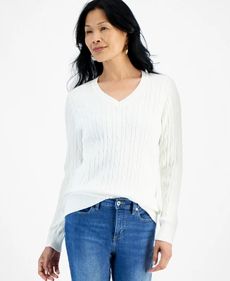 Style & Co Women's Cotton Cable-Knit V-Neck Sweater, Created for Macy's