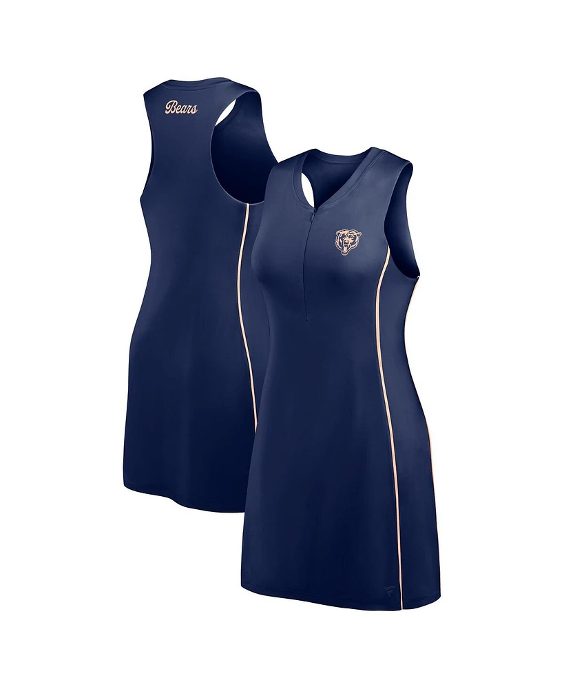 Fanatics Women's Navy Chicago Bears Studio Boost Athletic Half-Zip Dress