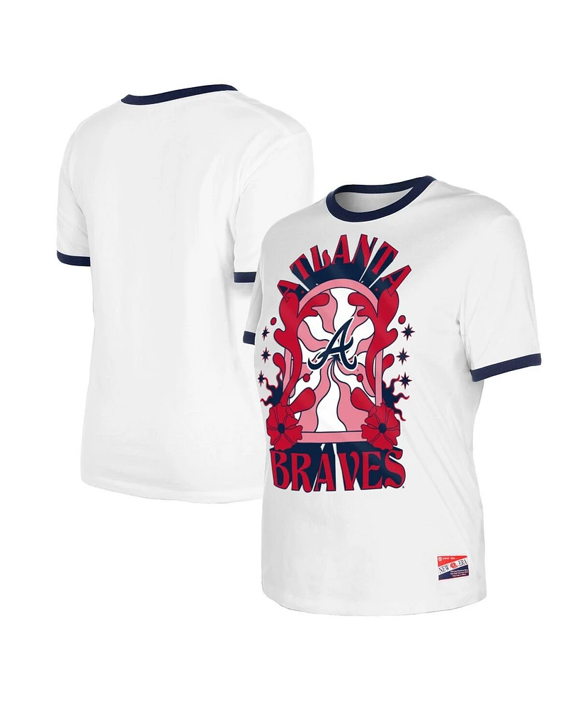 New Era Women's White Atlanta Braves Oversized Ringer T-Shirt