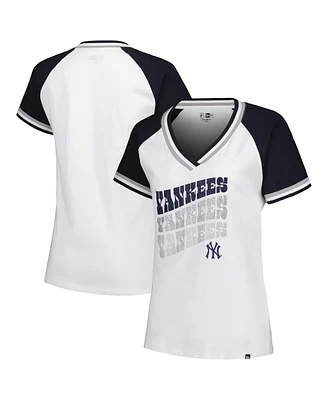 New Era Women's White New York Yankees Jersey Double Binding Raglan V-Neck T-Shirt