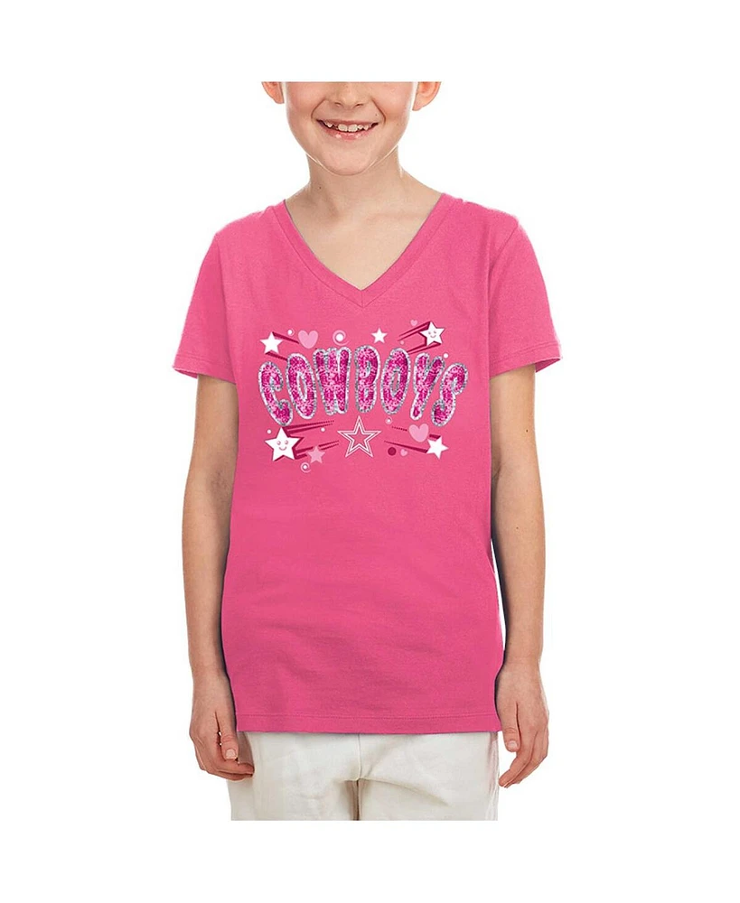 New Era Big Boys and Girls Pink Dallas Cowboys Flip Sequin V-Neck T-Shirt