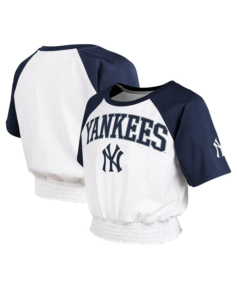 Outerstuff Big Boys and Girls White New York Yankees On Base Fashion Raglan T-Shirt