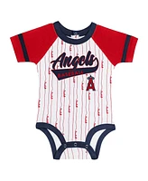 Outerstuff Newborn Baby Boys and Girls White Los Angeles Angels Base Hitter Bodysuit, Bib Bootie Set