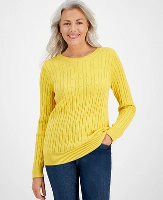 Style & Co Women's Cotton Cable-Knit Crewneck Sweater, Created for Macy's