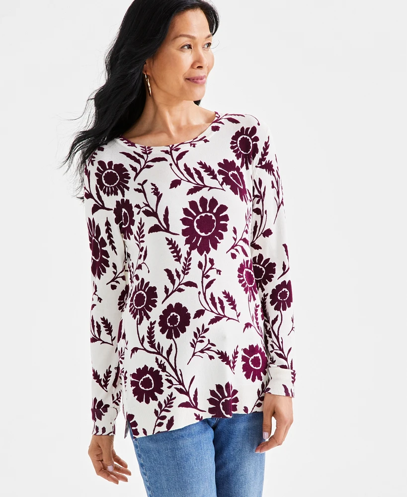 Style & Co Petite Floral Pullover Sweater, Created for Macy's