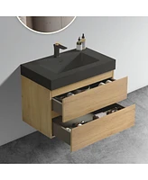 30" Natural Oak Vanity w/ Sink & Storage