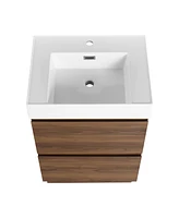 Streamdale Furniture 24" Modern Bathroom Vanity with Single Sink, Double Drawer, Brown