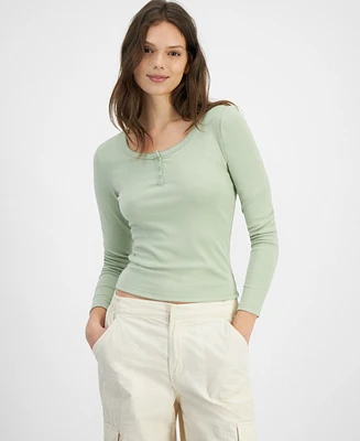 Hippie Rose Juniors' Long Sleeve Ribbed Henley