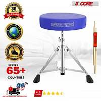 5 Core Drum Throne • Height Adjustable Guitar Stool • Thick Padded Comfortable Drummer Chair Blue - Ds Ch Blu