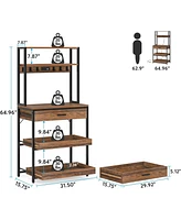 Tribesigns Bakers Rack with Power Outlets, 5-Tier Kitchen Storage Shelf, Microwave Oven Stand with Drawer, 65”H Coffee Bar Table, Kitchen Rack