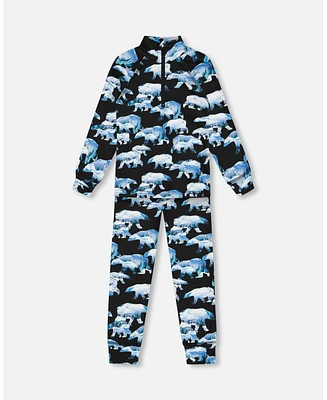 Deux par Boy Two Piece Thermal Underwear Set Black Printed Polar Bears - Toddler|Child