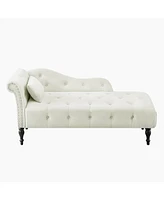 Streamdale Furniture Elegant Velvet Chaise Lounge with Tufted Buttons and Solid Wood Legs