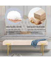 48" Velvet Ottoman Bench with Gold Legs for Living Room, Bedroom, Entryway