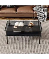 Simplie Fun Modern Glass Coffee Table with Black Legs