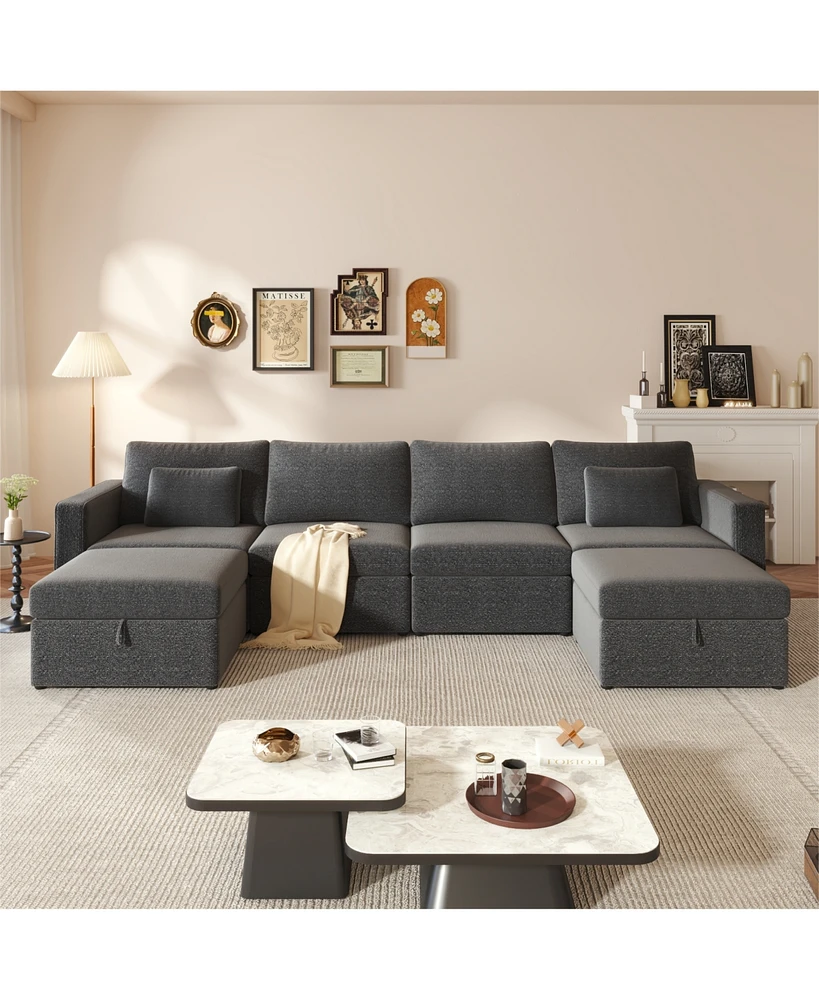 Simplie Fun Modern 6-Seat U-Shape Sectional Sofa with Storage