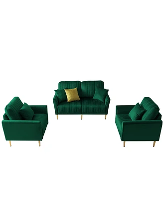 Simplie Fun 3-Piece Velvet Sectional Sofa with Metal Legs, Green